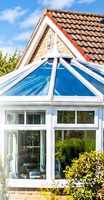Sunlit glass conservatory roof